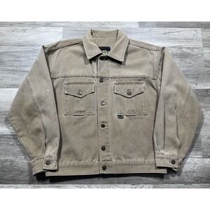 Vintage 90s Dr‎ Martens Air Wair Size M Denim Jean Jacket Tan Brown Cropped
